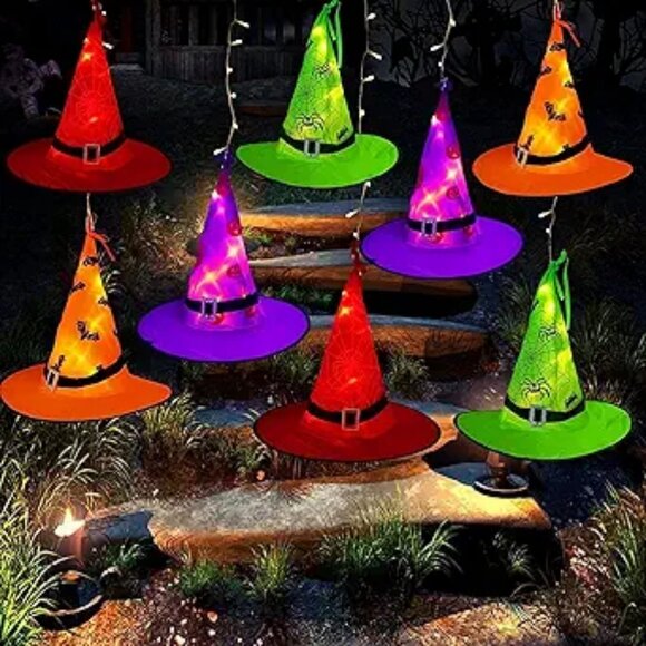 Halloween Decorations Lighted Witch Hats, 8Pcs Hanging Glowing Witch Hats 44ft - Picture 8 of 8